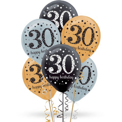 Sparkling Celebration 30th Birthday Latex Balloons, 15-Pack