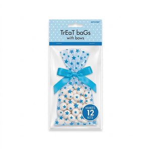 Blue Polka Dot Treat Bags with Bow - 12 Pack