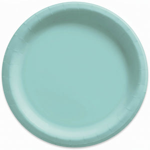 Robin's Egg Blue Paper Plates 6.75 Inch Round - Disposable Dessert and Snack Plates with Raised Rim, Pastel Solid Color Party Tableware for Baby Showers, Easter, Birthdays