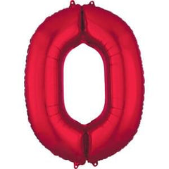 34" Red Number 0 Foil Super Shape Helium Balloon