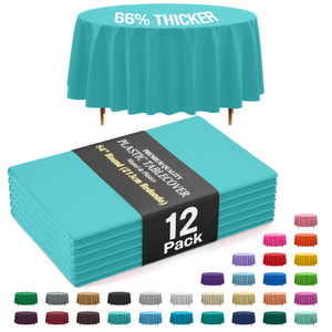 Premium Round Aqua Blue Plastic Table Covers | 12 Pack | 84 in.