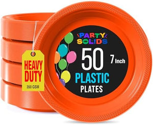 7 in. Orange Plastic Plates | 50 Count