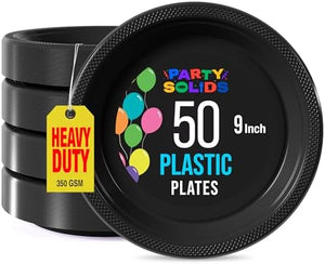 9 in. Black Plastic Plates | 50 Count