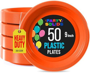 9 in. Orange Plastic Plates | 50 Count