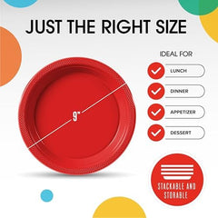 9 in. Red Plastic Plates | 50 Count