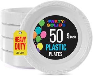 9 in. White Plastic Plates | 50 Count