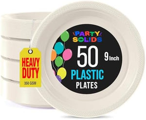 9 in. Ivory Plastic Plates | 50 Count
