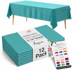 Aqua Blue Plastic Table Covers | 12 Pack | 54 in. x 108 in.
