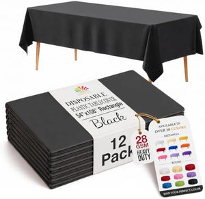 Black Plastic Table Covers | 12 Pack | 54 in. x 108 in.