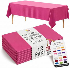 Cerise Plastic Table Covers | 12 Pack | 54 in. x 108 in.