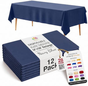 Navy Blue Plastic Table Covers | 12 Pack | 54 in. x 108 in.