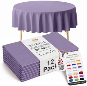 Round Lavender Plastic Table Covers | 12 Pack | 84 in.