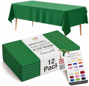 Emerald Green Plastic Table Covers | 12 Pack | 54 in. x 108 in.