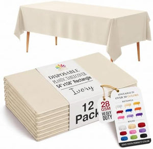 Ivory Plastic Table Covers | 12 Pack | 54 in. x 108 in.