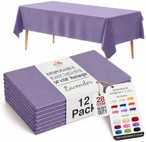 Lavender Plastic Table Covers | 12 Pack | 54 in. x 108 in.