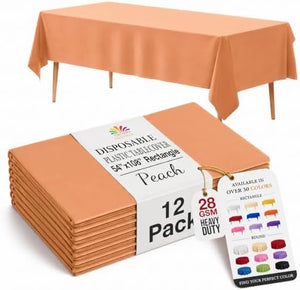 Peach Plastic Table Covers | 12 Pack | 54 in. x 108 in.