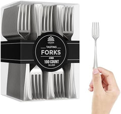 Silver Plastic Tasting Forks | 100 Count