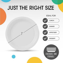 7 in. White Plastic Plates | 50 Count