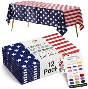 Patriotic Plastic Table Covers | 12 Pack | 54 in. x 108 in.