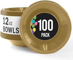 12 Oz. Gold Plastic Bowls | 100 Count