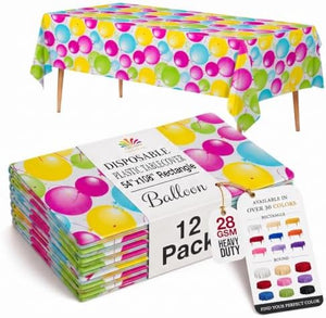Balloon Print Plastic Table Covers | 12 Pack | 54 in. x 108 in.