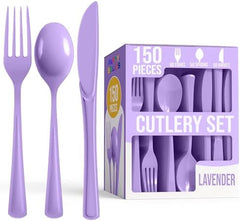 Lavender Cutlery Combo Set | 50 Forks 50 Spoons And 50 Knives | 7.5 in.