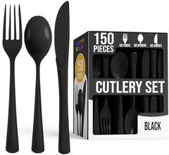 Black Cutlery Combo Set | 50 Forks 50 Spoons And 50 Knives | 7.5 in.