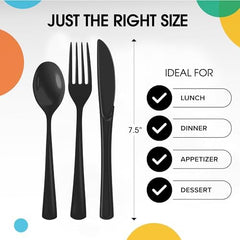 Black Cutlery Combo Set | 50 Forks 50 Spoons And 50 Knives | 7.5 in.