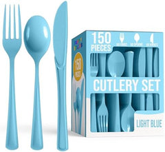 Light Blue Cutlery Combo Set | 50 Forks 50 Spoons And 50 Knives | 7.5 in.