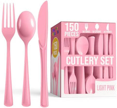 Pink Cutlery Combo Set | 50 Forks 50 Spoons and 50 Knives | 7.5 in.
