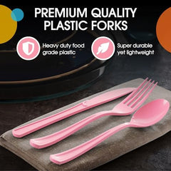 Pink Cutlery Combo Set | 50 Forks 50 Spoons and 50 Knives | 7.5 in.