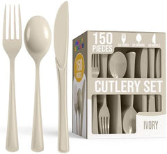 Ivory Cutlery Combo Set | 50 Forks 50 Spoons And 50 Knives | 7.5 in.