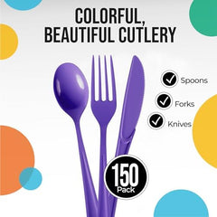Purple Cutlery Combo Set | 50 Forks 50 Spoons And 50 Knives | 7.5 in.