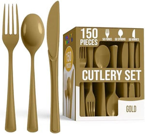 Gold Cutlery Combo Set | 50 Forks 50 Spoons And 50 Knives | 7.5 in.