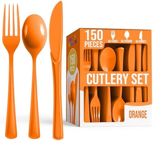 Orange Cutlery Combo Set | 50 Forks 50 Spoons And 50 Knives | 7.5 in.