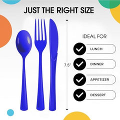 Dark Blue Cutlery Combo Set | 50 Forks 50 Spoons And 50 Knives | 7.5 in.