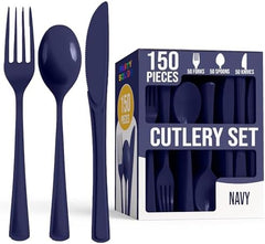 Navy Cutlery Combo Set | 50 Forks 50 Spoons And 50 Knives | 7.5 in.