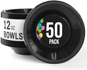 12 Oz. Black Plastic Bowls | 50 Count