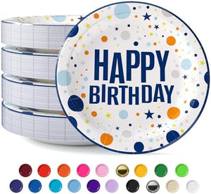 9 in. Blue Birthday Print Paper Plates | 50 Ct.