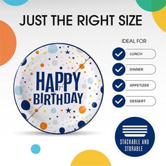 7 in. Blue Birthday Print Paper Plates | 50 Ct.