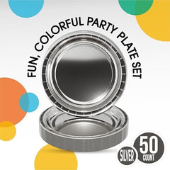 7 in. Reflective Silver Paper Plates | 50 Ct.