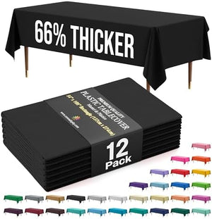Premium Black Plastic Table Covers | 12 Count | 54 in. x 108 in.