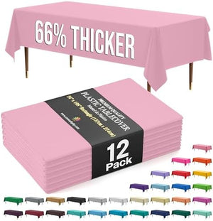 Premium Pink Plastic Table Covers | 12 Pack | 54 in. x 108 in.