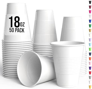 18 Oz. White Plastic Cups | 50 Ct.