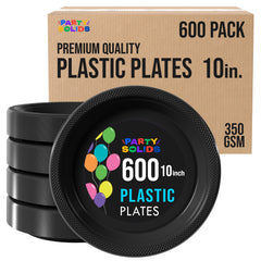 10 in. Black Plastic Plates | Case of 600