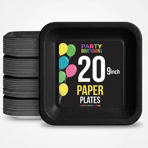 9 In. Black Square Paper Plates - 20 Ct.