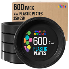 7 in. Black Plastic Plates | Case of 600