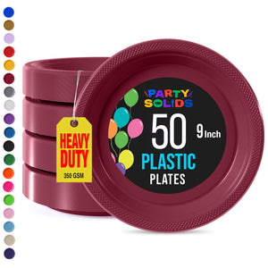 9 in. Burgundy Plastic Plates | 50 Count