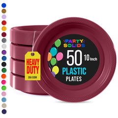 10 in. Burgundy Plastic Plates | 50 Count