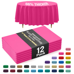 Premium Round Cerise Plastic Table Covers | 12 Pack | 84 in.